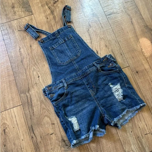 Cat & Jack Girls distressed overalls size L 10/12 - Picture 2 of 5